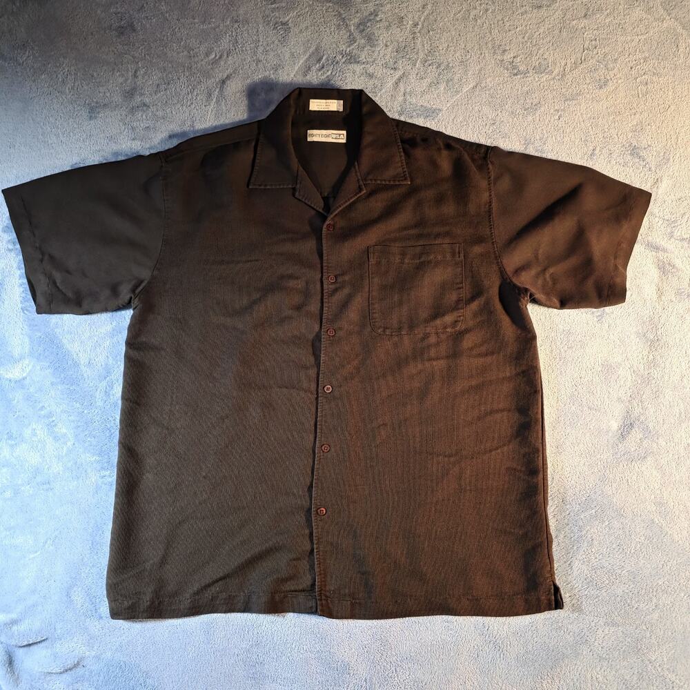 Eighty Eight USA Mens L Black Rayon Button Up Shirt Short Sleeve Y2K Casual